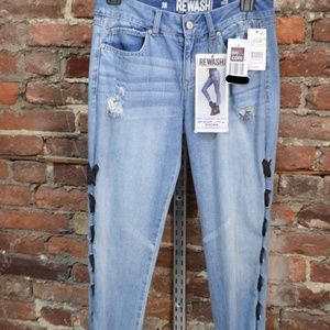 REWASH LADIES DENIM SKINNY LACEUP JEANS